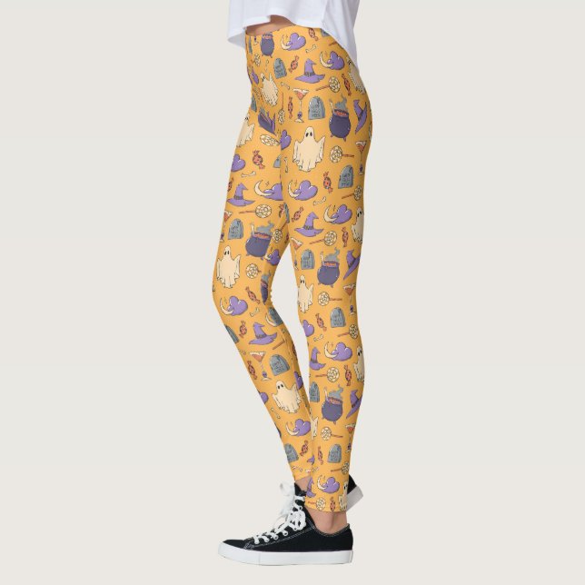 Leggings Patrón de fantasmas y brujas de Halloween (Izquierda)