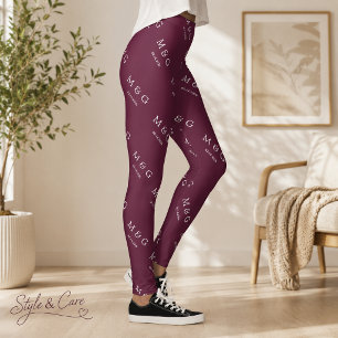 Leggings Patrón de fecha de monograma personalizado elegant