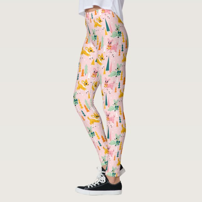 Leggings Patrón de festividad de los renos retro (Izquierda)