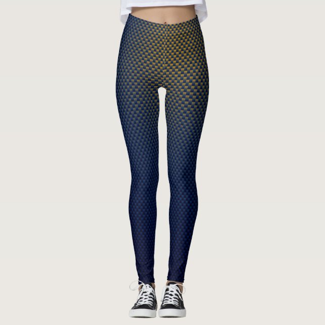 Leggings Patrón de fibra de carbono negro amarillo azul (Anverso)