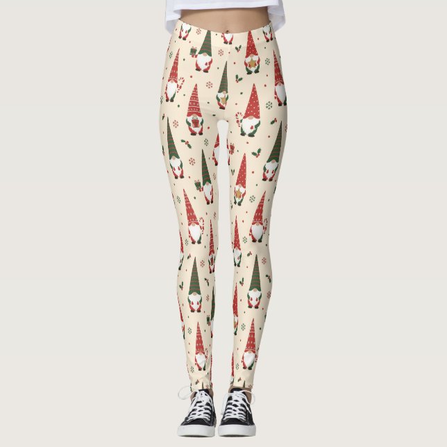 Leggings Patrón de fiesta de gnomos de Navidad (Anverso)