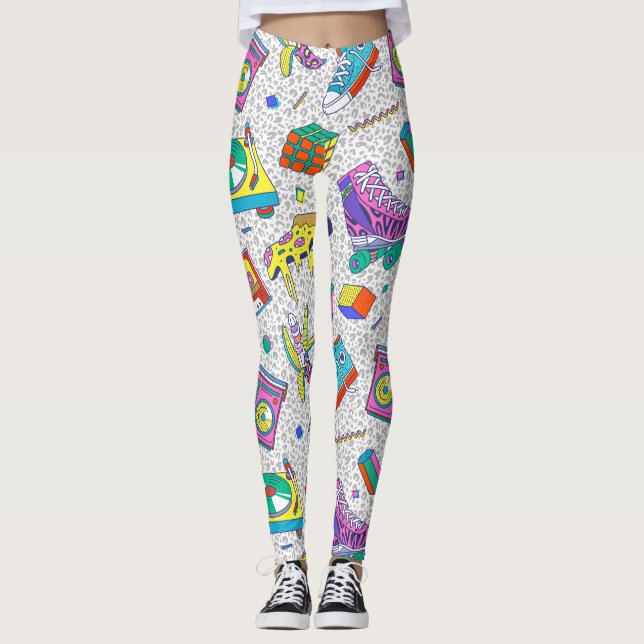 Leggings Patrón de fiesta de patinaje retro de los 90 (Anverso)
