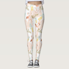 Leggings Patrón de flamenco rosa tropical pastel