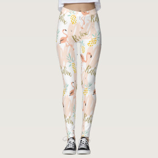 Leggings Patrón de flamenco rosa tropical pastel
