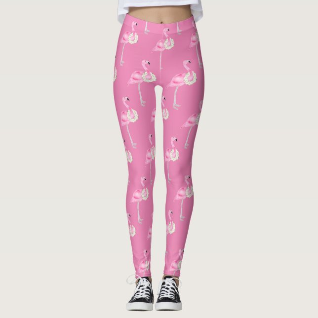 Leggings Patrón de flamenco rosado (Anverso)