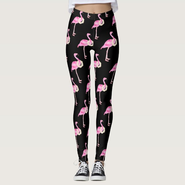 Leggings Patrón de flamencos rosados tropicales (Anverso)