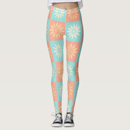 Leggings Patrón de Flor Amarilla Coral Azul