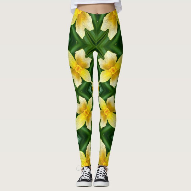 Leggings Patrón de flor amarillo suave (Anverso)