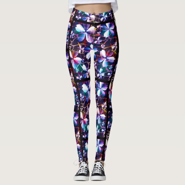Leggings Patrón de flor crudo Multicolor 1 (Anverso)