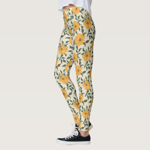 Leggings Patrón de flor de amapola naranja