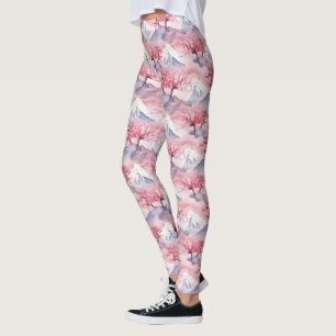 Leggings Patrón de flor de cerezo del Mt Fuji japonés