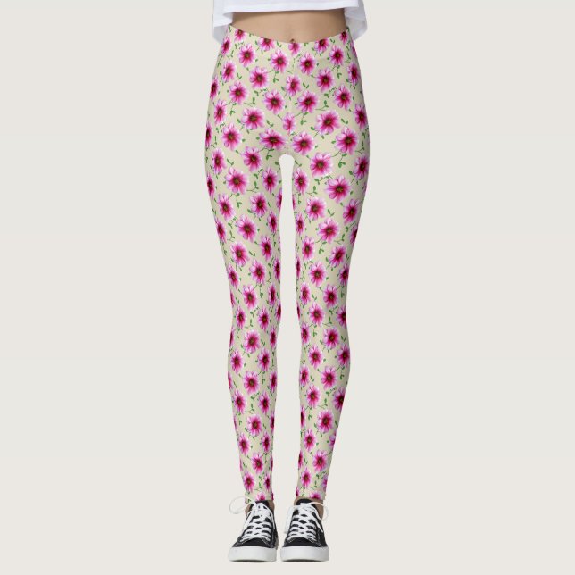 Leggings Patrón de flor de jardín rosa dulce floral (Anverso)