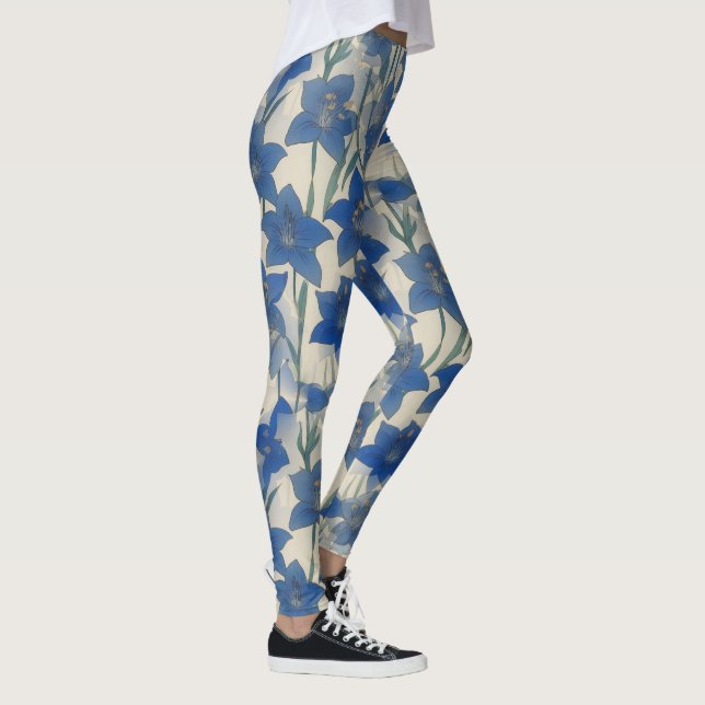 Leggings Patrón de flor de lirio azul (Derecha)