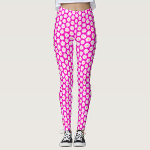 Leggings Patrón de flor de margarita rosa y blanca