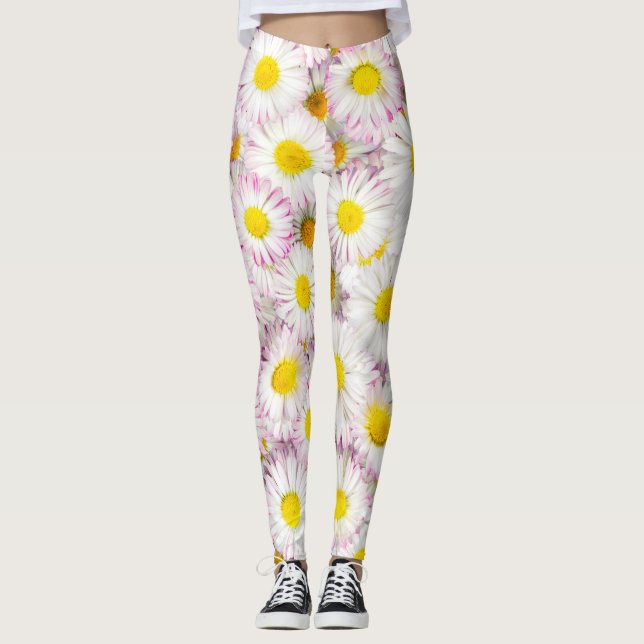 Leggings Patrón de flor de margarita rosada (Anverso)