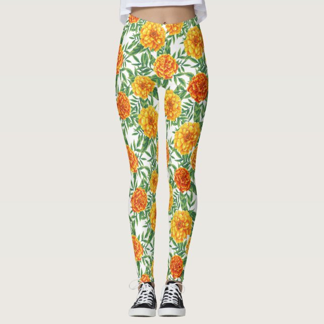 Leggings Patrón de flor de Marigold (Anverso)