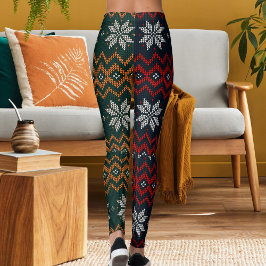 Leggings Patrón de Flor de Navidad y Año Nuevo Tejido Mamá