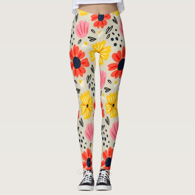 Leggings Patrón de Flor de Primavera  (Anverso)
