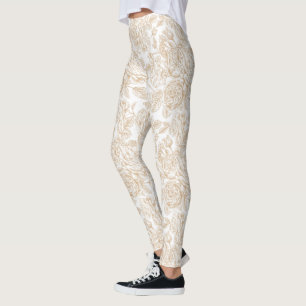 Leggings Patrón de flor de Rosa ventilado Beige