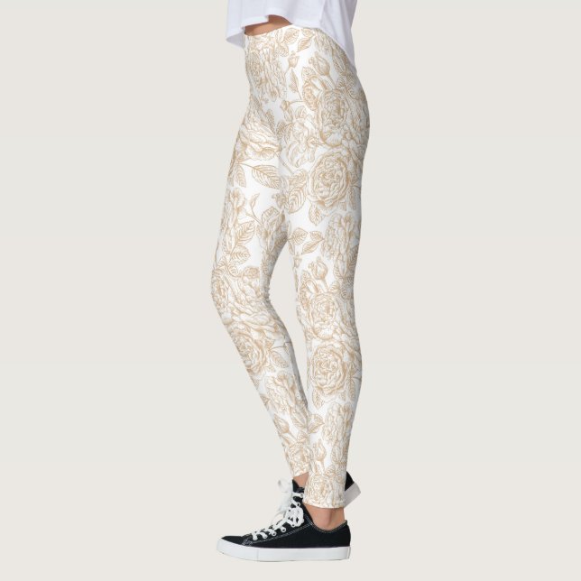 Leggings Patrón de flor de Rosa ventilado Beige (Izquierda)