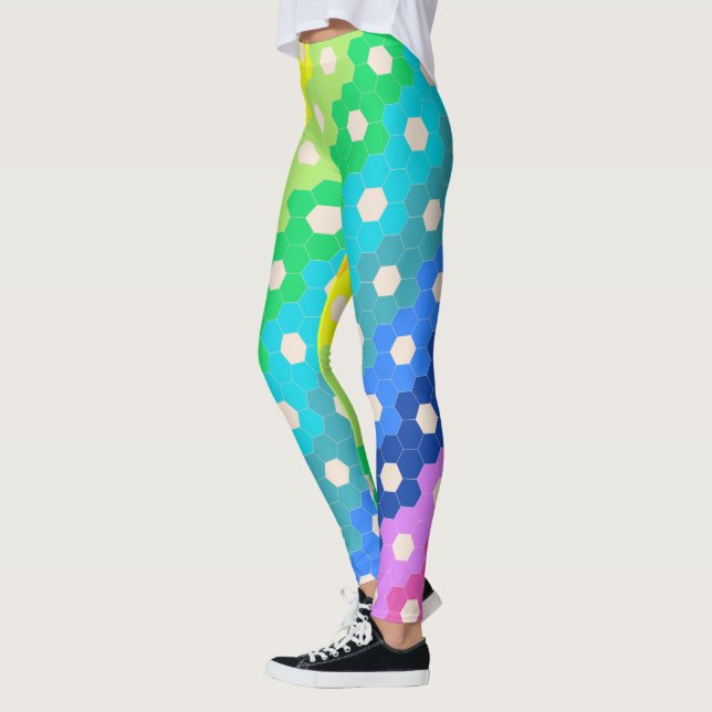 Leggings Patrón de flor del hexágono geométrico brillante d (Izquierda)