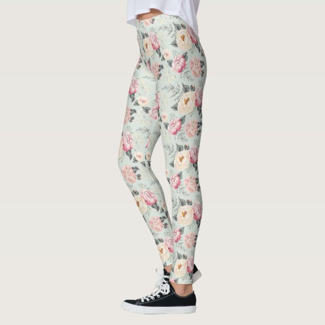 Leggings Patrón de flor del jardín rosa (Izquierda)