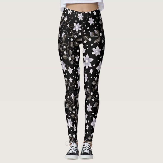Leggings Patrón de flor gris y negro (Anverso)