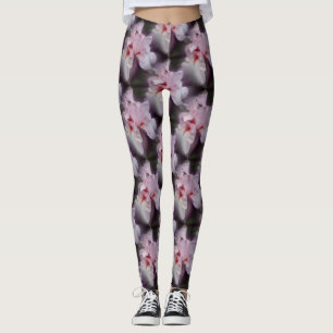 Leggings Patrón De Flor Iris De Doble Rosa
