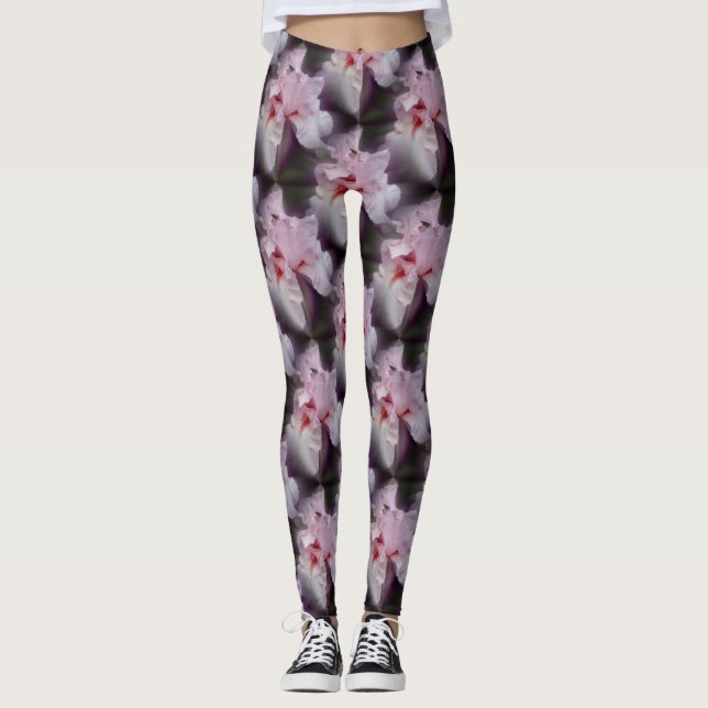 Leggings Patrón De Flor Iris De Doble Rosa (Anverso)