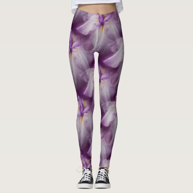Leggings Patrón De Flor Iris Japonés Púrpura (Anverso)