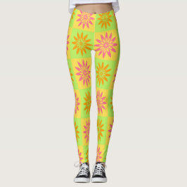 Leggings Patrón de Flor Naranja Rosa