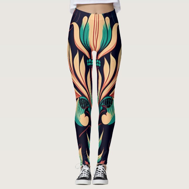 Leggings Patrón de flor negro único (Anverso)