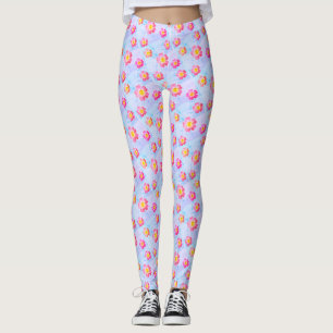 Leggings Patrón de flor rosa en colores pastel