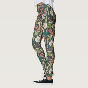 Leggings Patrón de flor tropical colorido