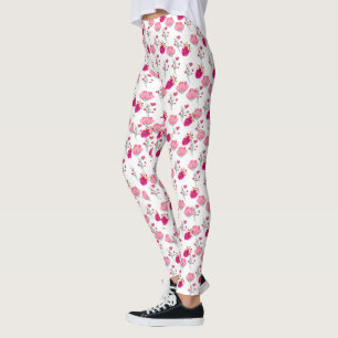 Leggings patrón de floración de cerezo rojo y rosa