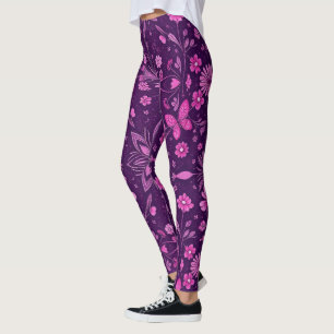 Leggings Patrón de florecimiento floral Fairycore-Rosa y Mo