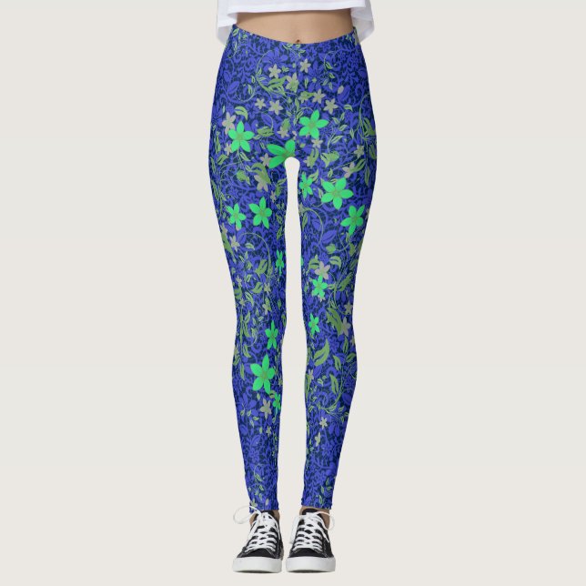 Leggings Patrón de flores 08.b Dblue BG (Anverso)