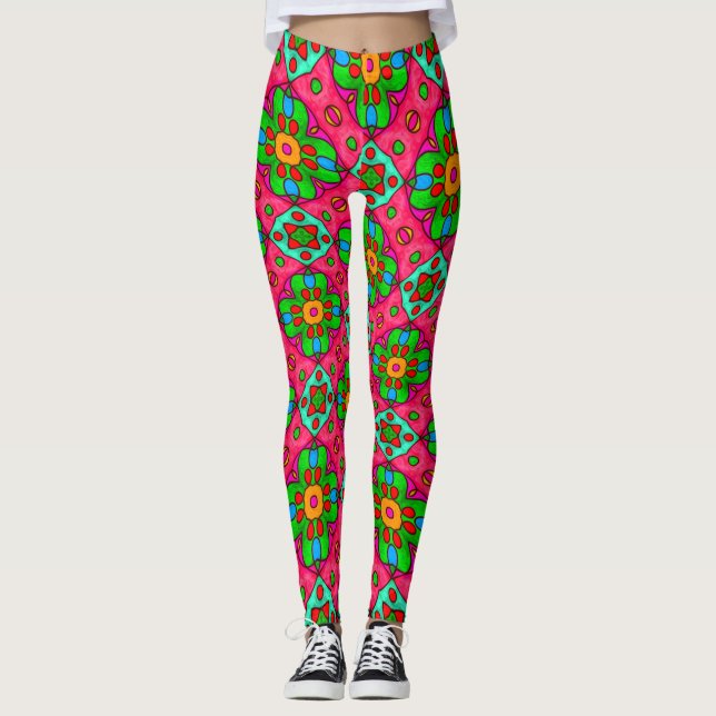 Leggings Patrón de flores abstractas únicas (Anverso)