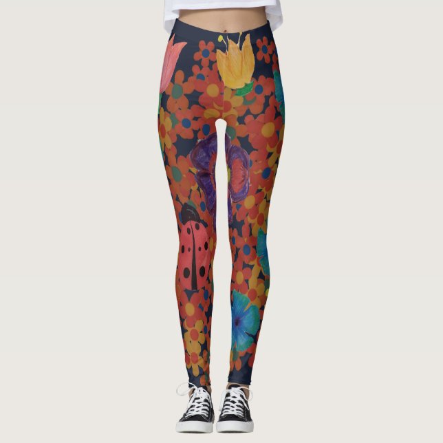 Leggings patrón de flores acuarelas de jardín rústico (Anverso)