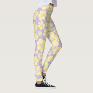 Leggings Patrón de flores - amarillo y púrpura pastel