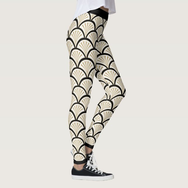 Leggings Patrón de flores beige y negro art-deco (Derecha)