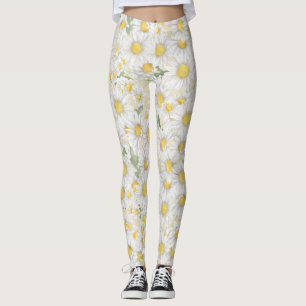 Leggings patrón de flores blancas acuarela