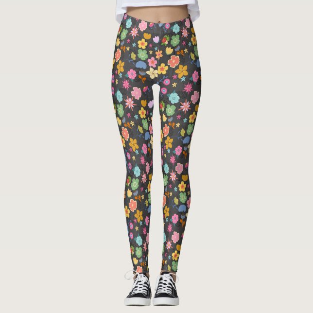 Leggings Patrón de flores boho B01.b Dgrey BG (Anverso)
