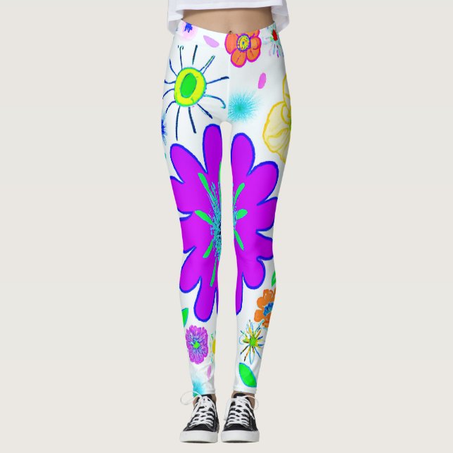 Leggings Patrón de flores coloridas (Anverso)