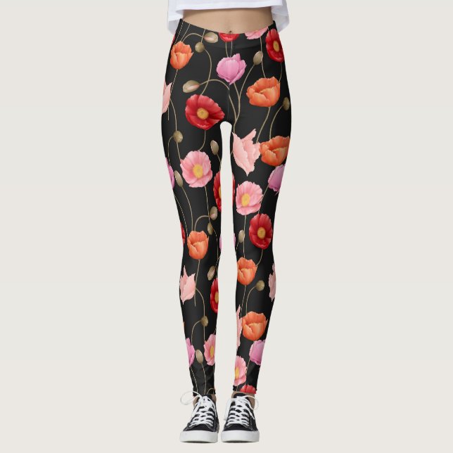 Leggings Patrón de flores de amapolas (Anverso)