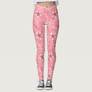 Leggings Patrón de flores de cerezo rosa