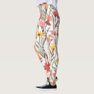 Leggings Patrón de flores de color de agua de bonito
