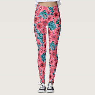 Leggings Patrón de flores de color de agua roja de petunia