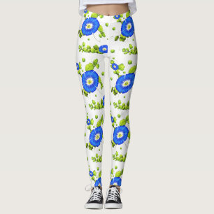 Leggings Patrón de Flores de Gloria de la Mañana Azul
