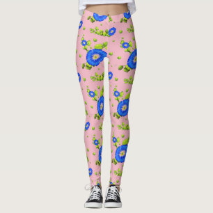 Leggings Patrón de flores de gloria de la mañana azul ( ros